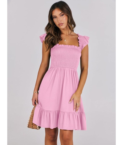 ANRABESS Women's Summer Casual Sleeveless Square Neck Dress 2025 Smocked Ruffle Backless Boho Beach Cute Teen Short Sundress