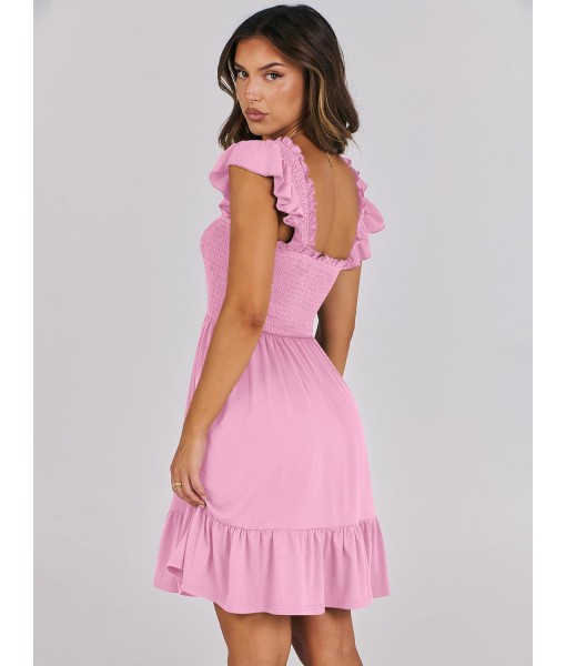 ANRABESS Women's Summer Casual Sleeveless Square Neck Dress 2025 Smocked Ruffle Backless Boho Beach Cute Teen Short Sundress