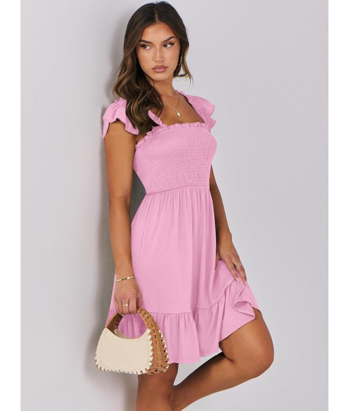 ANRABESS Women's Summer Casual Sleeveless Square Neck Dress 2025 Smocked Ruffle Backless Boho Beach Cute Teen Short Sundress