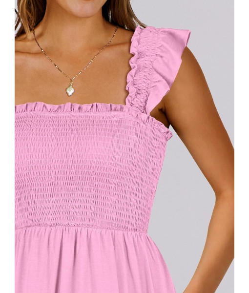 ANRABESS Women's Summer Casual Sleeveless Square Neck Dress 2025 Smocked Ruffle Backless Boho Beach Cute Teen Short Sundress