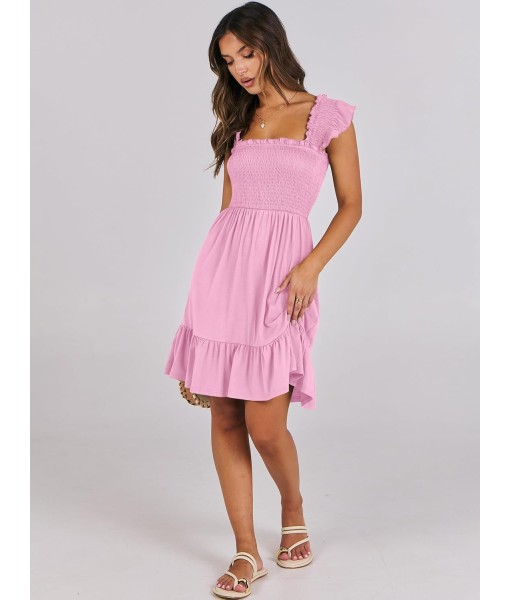 ANRABESS Women's Summer Casual Sleeveless Square Neck Dress 2025 Smocked Ruffle Backless Boho Beach Cute Teen Short Sundress