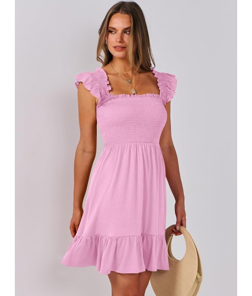 ANRABESS Women's Summer Casual Sleeveless Square Neck Dress 2025 Smocked Ruffle Backless Boho Beach Cute Teen Short Sundress