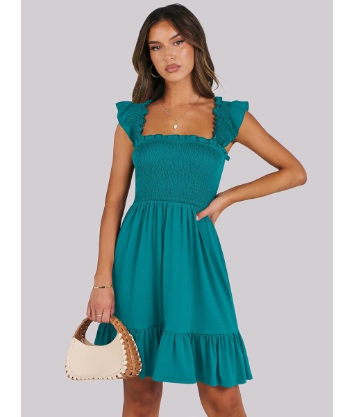 ANRABESS Women's Summer Casual Sleeveless Square Neck Dress 2025 Smocked Ruffle Backless Boho Beach Cute Teen Short Sundress