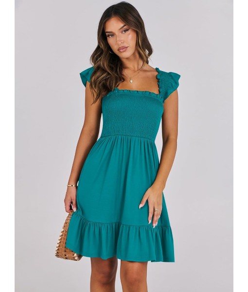 ANRABESS Women's Summer Casual Sleeveless Square Neck Dress 2025 Smocked Ruffle Backless Boho Beach Cute Teen Short Sundress