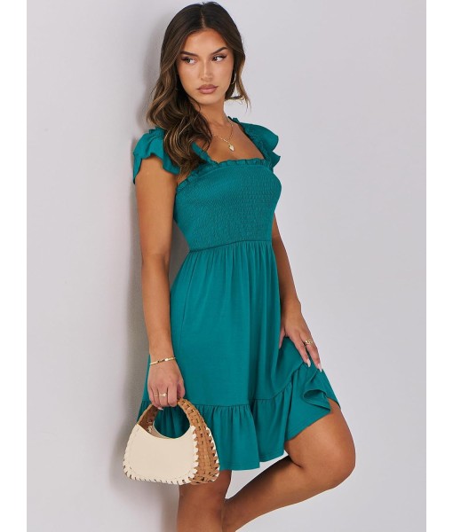 ANRABESS Women's Summer Casual Sleeveless Square Neck Dress 2025 Smocked Ruffle Backless Boho Beach Cute Teen Short Sundress