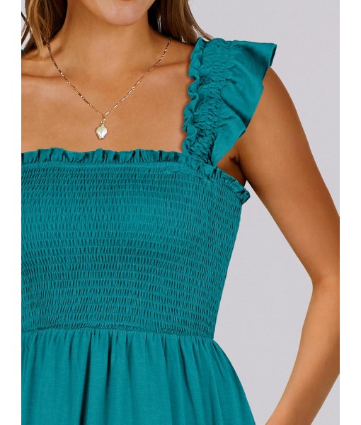 ANRABESS Women's Summer Casual Sleeveless Square Neck Dress 2025 Smocked Ruffle Backless Boho Beach Cute Teen Short Sundress