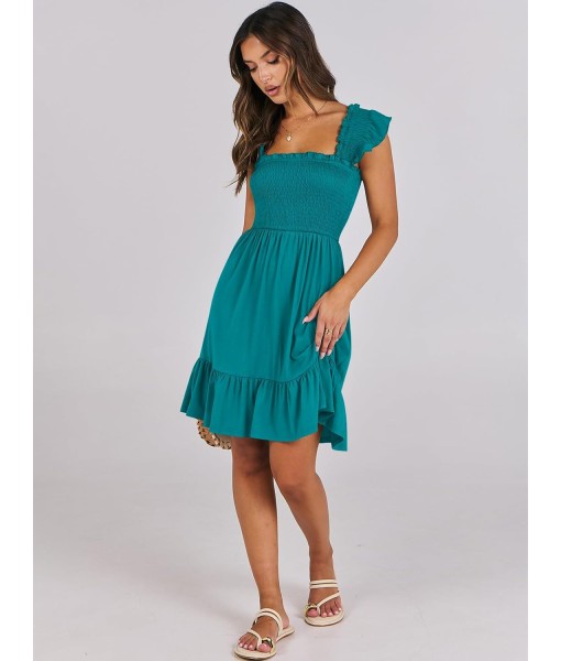 ANRABESS Women's Summer Casual Sleeveless Square Neck Dress 2025 Smocked Ruffle Backless Boho Beach Cute Teen Short Sundress