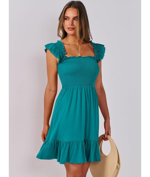 ANRABESS Women's Summer Casual Sleeveless Square Neck Dress 2025 Smocked Ruffle Backless Boho Beach Cute Teen Short Sundress