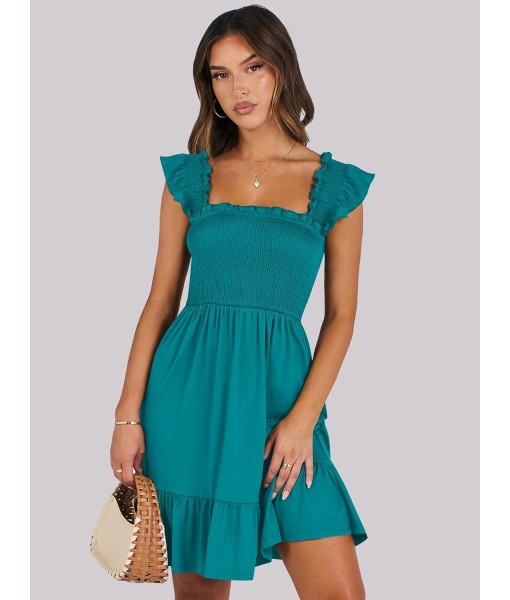 ANRABESS Women's Summer Casual Sleeveless Square Neck Dress 2025 Smocked Ruffle Backless Boho Beach Cute Teen Short Sundress