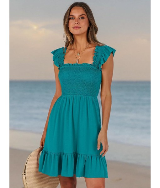 ANRABESS Women's Summer Casual Sleeveless Square Neck Dress 2025 Smocked Ruffle Backless Boho Beach Cute Teen Short Sundress