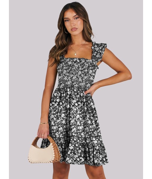 ANRABESS Women's Summer Casual Sleeveless Square Neck Dress 2025 Smocked Ruffle Backless Boho Beach Cute Teen Short Sundress