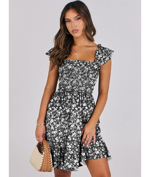 ANRABESS Women's Summer Casual Sleeveless Square Neck Dress 2025 Smocked Ruffle Backless Boho Beach Cute Teen Short Sundress