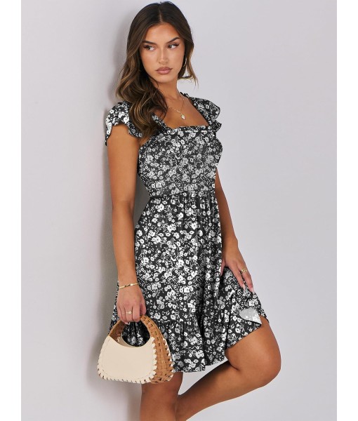 ANRABESS Women's Summer Casual Sleeveless Square Neck Dress 2025 Smocked Ruffle Backless Boho Beach Cute Teen Short Sundress