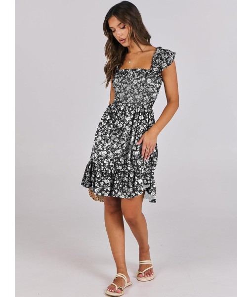 ANRABESS Women's Summer Casual Sleeveless Square Neck Dress 2025 Smocked Ruffle Backless Boho Beach Cute Teen Short Sundress