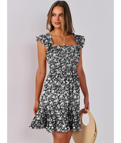 ANRABESS Women's Summer Casual Sleeveless Square Neck Dress 2025 Smocked Ruffle Backless Boho Beach Cute Teen Short Sundress