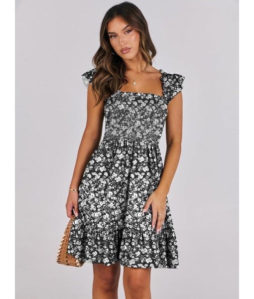 ANRABESS Women's Summer Casual Sleeveless Square Neck Dress 2025 Smocked Ruffle Backless Boho Beach Cute Teen Short Sundress
