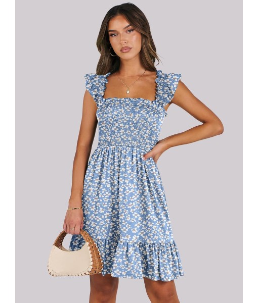 ANRABESS Women's Summer Casual Sleeveless Square Neck Dress 2025 Smocked Ruffle Backless Boho Beach Cute Teen Short Sundress