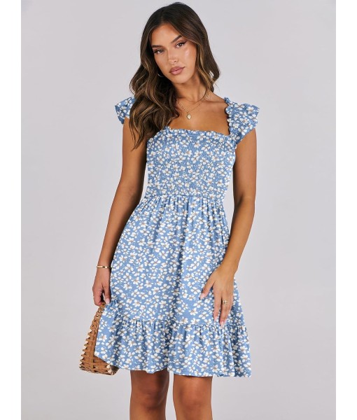 ANRABESS Women's Summer Casual Sleeveless Square Neck Dress 2025 Smocked Ruffle Backless Boho Beach Cute Teen Short Sundress