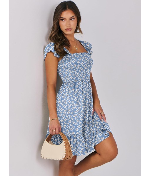 ANRABESS Women's Summer Casual Sleeveless Square Neck Dress 2025 Smocked Ruffle Backless Boho Beach Cute Teen Short Sundress