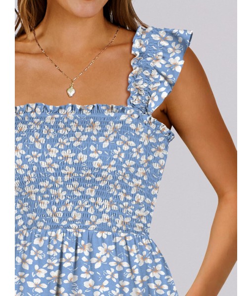 ANRABESS Women's Summer Casual Sleeveless Square Neck Dress 2025 Smocked Ruffle Backless Boho Beach Cute Teen Short Sundress