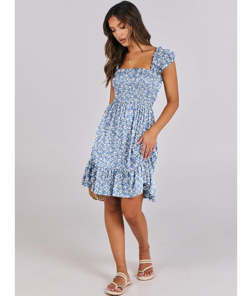 ANRABESS Women's Summer Casual Sleeveless Square Neck Dress 2025 Smocked Ruffle Backless Boho Beach Cute Teen Short Sundress
