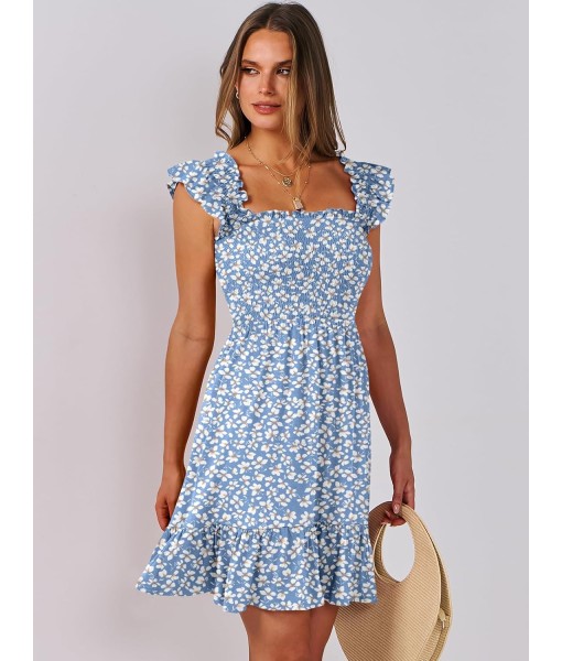 ANRABESS Women's Summer Casual Sleeveless Square Neck Dress 2025 Smocked Ruffle Backless Boho Beach Cute Teen Short Sundress