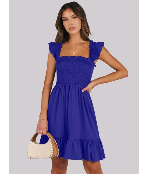 ANRABESS Women's Summer Casual Sleeveless Square Neck Dress 2025 Smocked Ruffle Backless Boho Beach Cute Teen Short Sundress