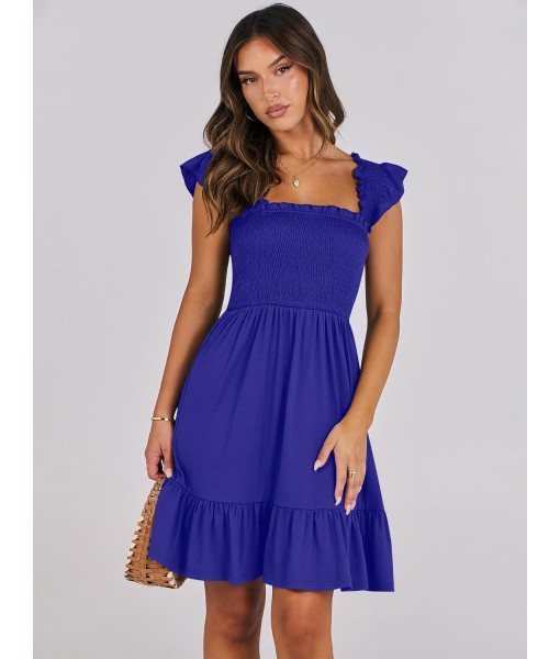 ANRABESS Women's Summer Casual Sleeveless Square Neck Dress 2025 Smocked Ruffle Backless Boho Beach Cute Teen Short Sundress
