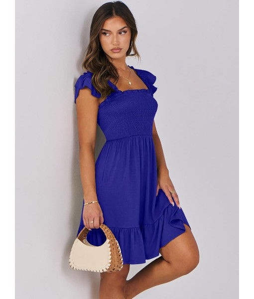 ANRABESS Women's Summer Casual Sleeveless Square Neck Dress 2025 Smocked Ruffle Backless Boho Beach Cute Teen Short Sundress