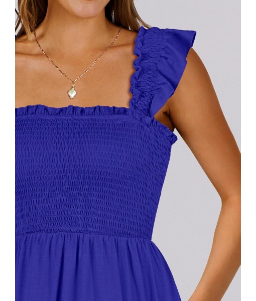 ANRABESS Women's Summer Casual Sleeveless Square Neck Dress 2025 Smocked Ruffle Backless Boho Beach Cute Teen Short Sundress