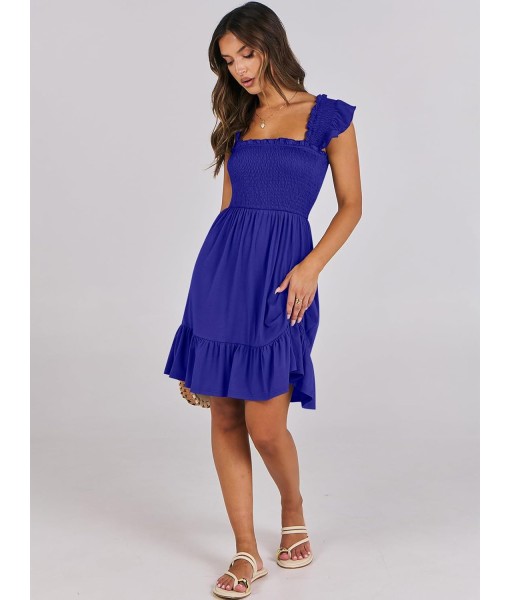 ANRABESS Women's Summer Casual Sleeveless Square Neck Dress 2025 Smocked Ruffle Backless Boho Beach Cute Teen Short Sundress