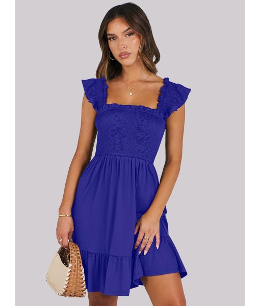 ANRABESS Women's Summer Casual Sleeveless Square Neck Dress 2025 Smocked Ruffle Backless Boho Beach Cute Teen Short Sundress