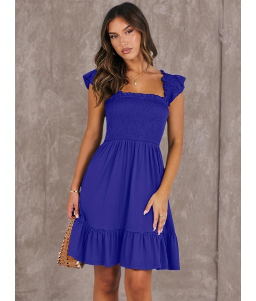 ANRABESS Women's Summer Casual Sleeveless Square Neck Dress 2025 Smocked Ruffle Backless Boho Beach Cute Teen Short Sundress