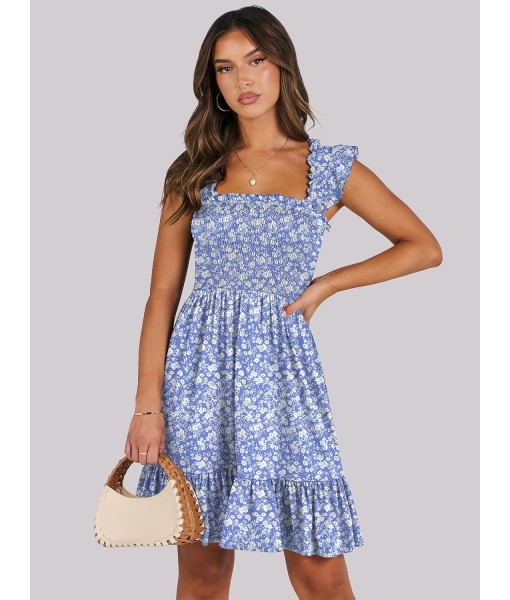 ANRABESS Women's Summer Casual Sleeveless Square Neck Dress 2025 Smocked Ruffle Backless Boho Beach Cute Teen Short Sundress