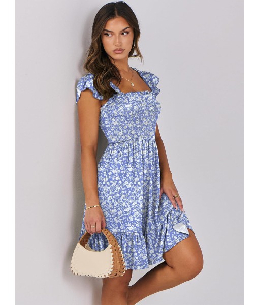 ANRABESS Women's Summer Casual Sleeveless Square Neck Dress 2025 Smocked Ruffle Backless Boho Beach Cute Teen Short Sundress