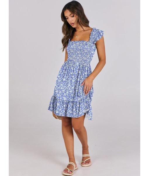 ANRABESS Women's Summer Casual Sleeveless Square Neck Dress 2025 Smocked Ruffle Backless Boho Beach Cute Teen Short Sundress