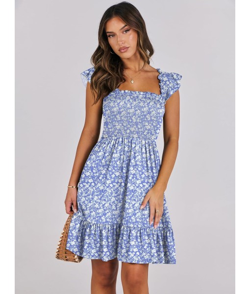ANRABESS Women's Summer Casual Sleeveless Square Neck Dress 2025 Smocked Ruffle Backless Boho Beach Cute Teen Short Sundress