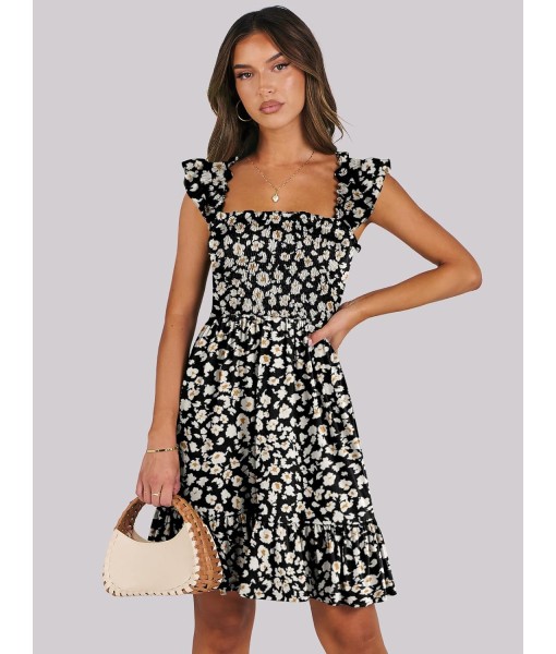 ANRABESS Women's Summer Casual Sleeveless Square Neck Dress 2025 Smocked Ruffle Backless Boho Beach Cute Teen Short Sundress