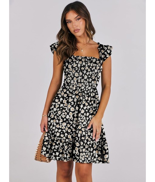 ANRABESS Women's Summer Casual Sleeveless Square Neck Dress 2025 Smocked Ruffle Backless Boho Beach Cute Teen Short Sundress