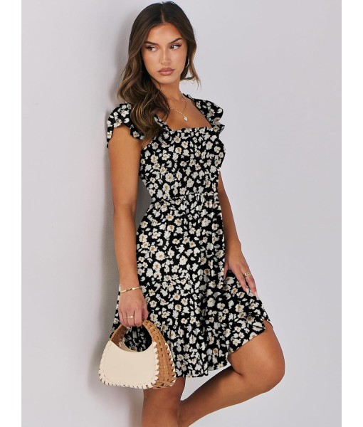 ANRABESS Women's Summer Casual Sleeveless Square Neck Dress 2025 Smocked Ruffle Backless Boho Beach Cute Teen Short Sundress