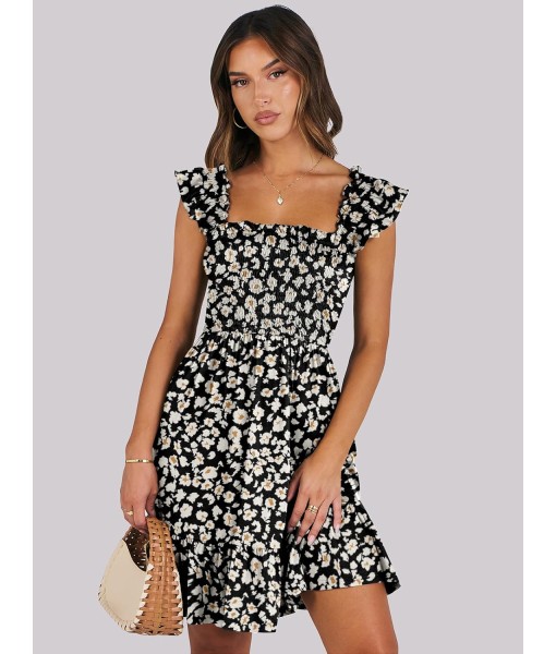 ANRABESS Women's Summer Casual Sleeveless Square Neck Dress 2025 Smocked Ruffle Backless Boho Beach Cute Teen Short Sundress