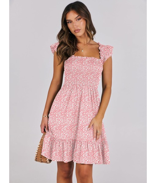 ANRABESS Women's Summer Casual Sleeveless Square Neck Dress 2025 Smocked Ruffle Backless Boho Beach Cute Teen Short Sundress