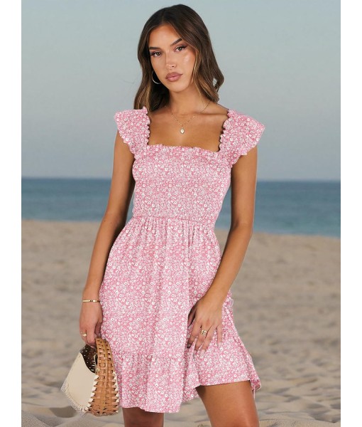 ANRABESS Women's Summer Casual Sleeveless Square Neck Dress 2025 Smocked Ruffle Backless Boho Beach Cute Teen Short Sundress