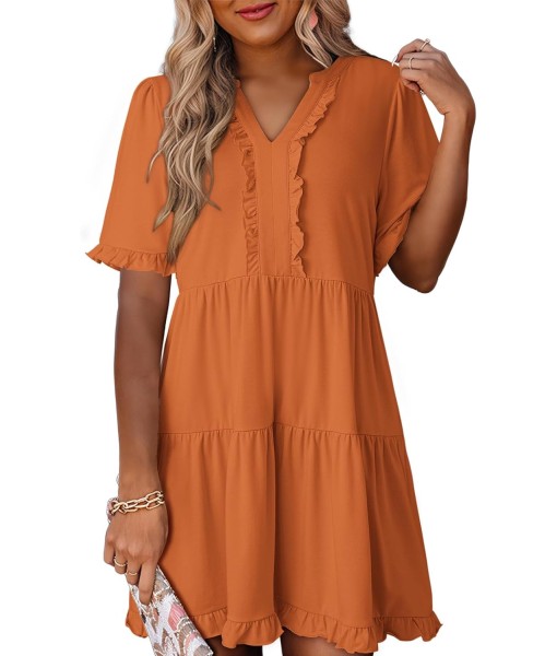 Dokotoo Womens Dresses 2025 Summer Spring V Neck Short Sleeve Casual A Line Flowy Swing Shift Dress Mini Dress