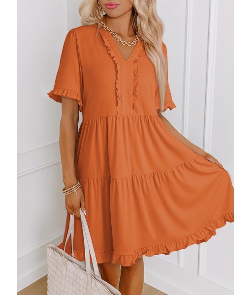 Dokotoo Womens Dresses 2025 Summer Spring V Neck Short Sleeve Casual A Line Flowy Swing Shift Dress Mini Dress