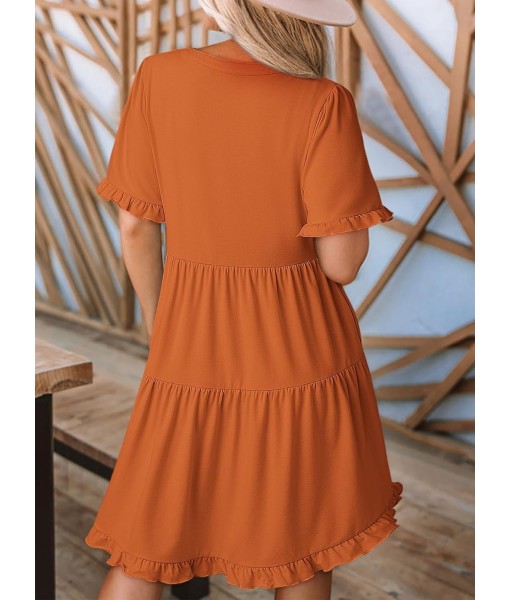 Dokotoo Womens Dresses 2025 Summer Spring V Neck Short Sleeve Casual A Line Flowy Swing Shift Dress Mini Dress