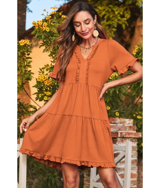 Dokotoo Womens Dresses 2025 Summer Spring V Neck Short Sleeve Casual A Line Flowy Swing Shift Dress Mini Dress