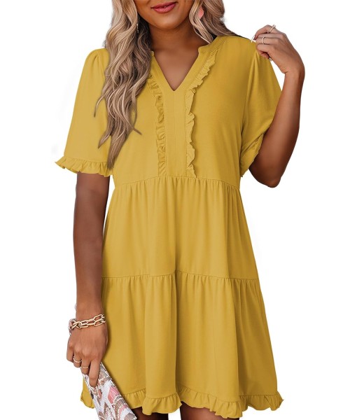 Dokotoo Womens Dresses 2025 Summer Spring V Neck Short Sleeve Casual A Line Flowy Swing Shift Dress Mini Dress