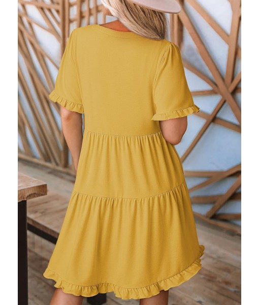 Dokotoo Womens Dresses 2025 Summer Spring V Neck Short Sleeve Casual A Line Flowy Swing Shift Dress Mini Dress