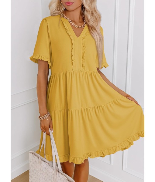 Dokotoo Womens Dresses 2025 Summer Spring V Neck Short Sleeve Casual A Line Flowy Swing Shift Dress Mini Dress